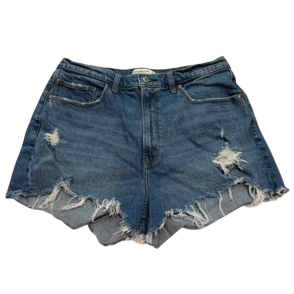 Abercrombie & Fitch High Rise Curve Love The Mom Short in Blue Wash, Size 14/32